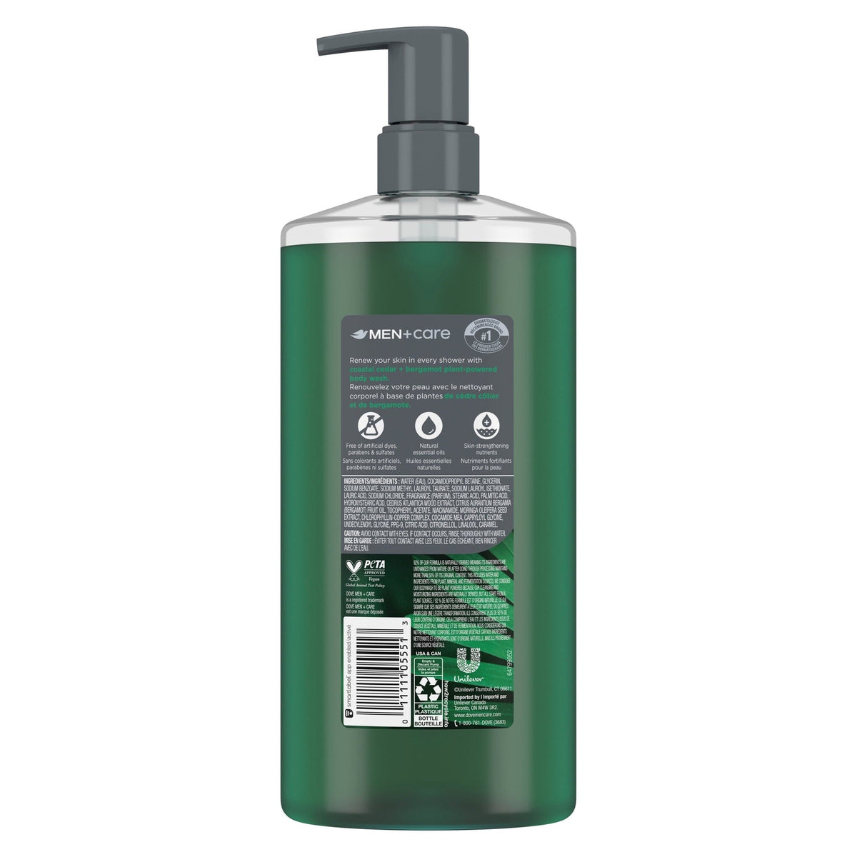 Dove Men Care Body Wash to Rebuild Skin in the Shower Coastal Cedar with Plant-Based Cleansers and Moisturizers, 26 oz