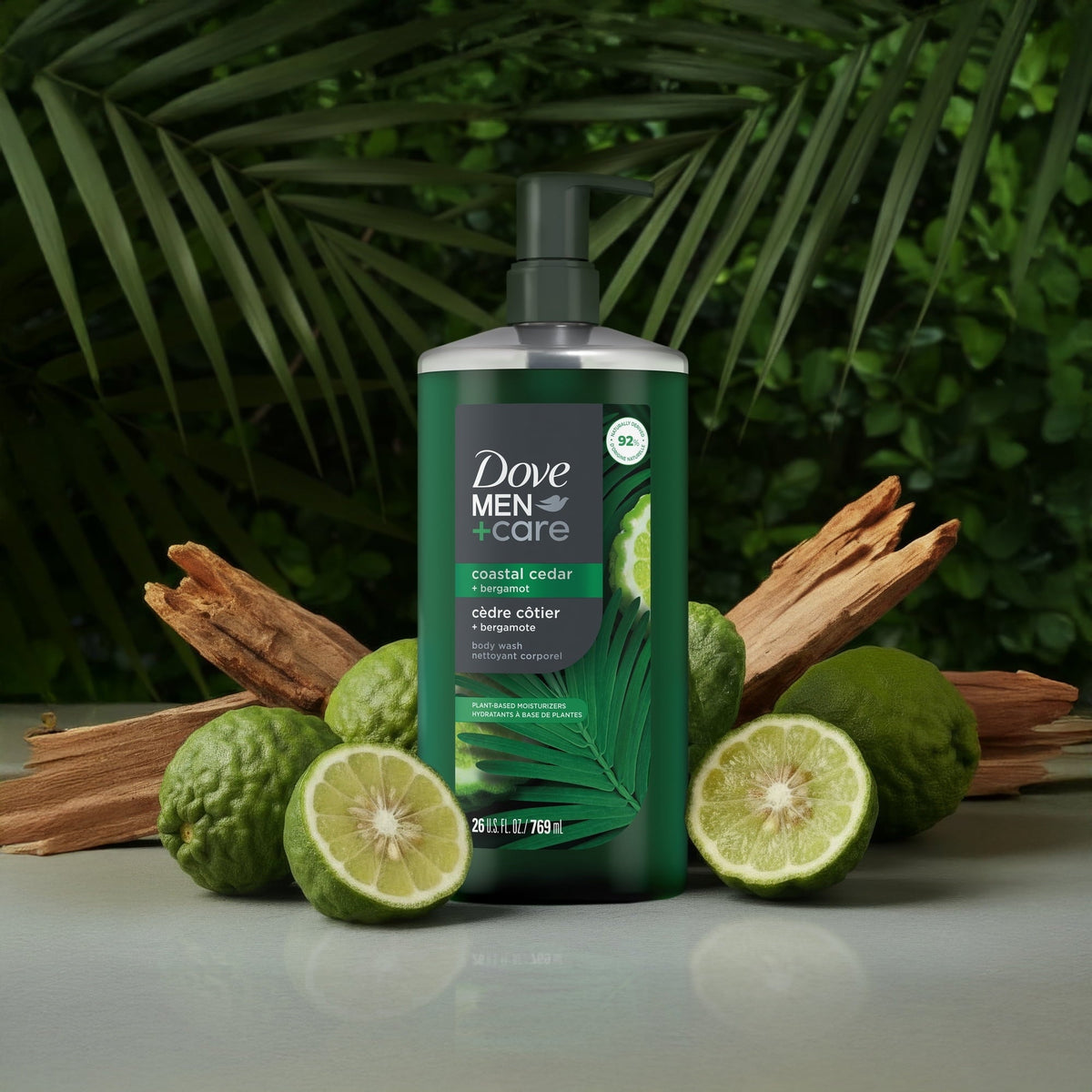 Dove Men Care Body Wash to Rebuild Skin in the Shower Coastal Cedar with Plant-Based Cleansers and Moisturizers, 26 oz