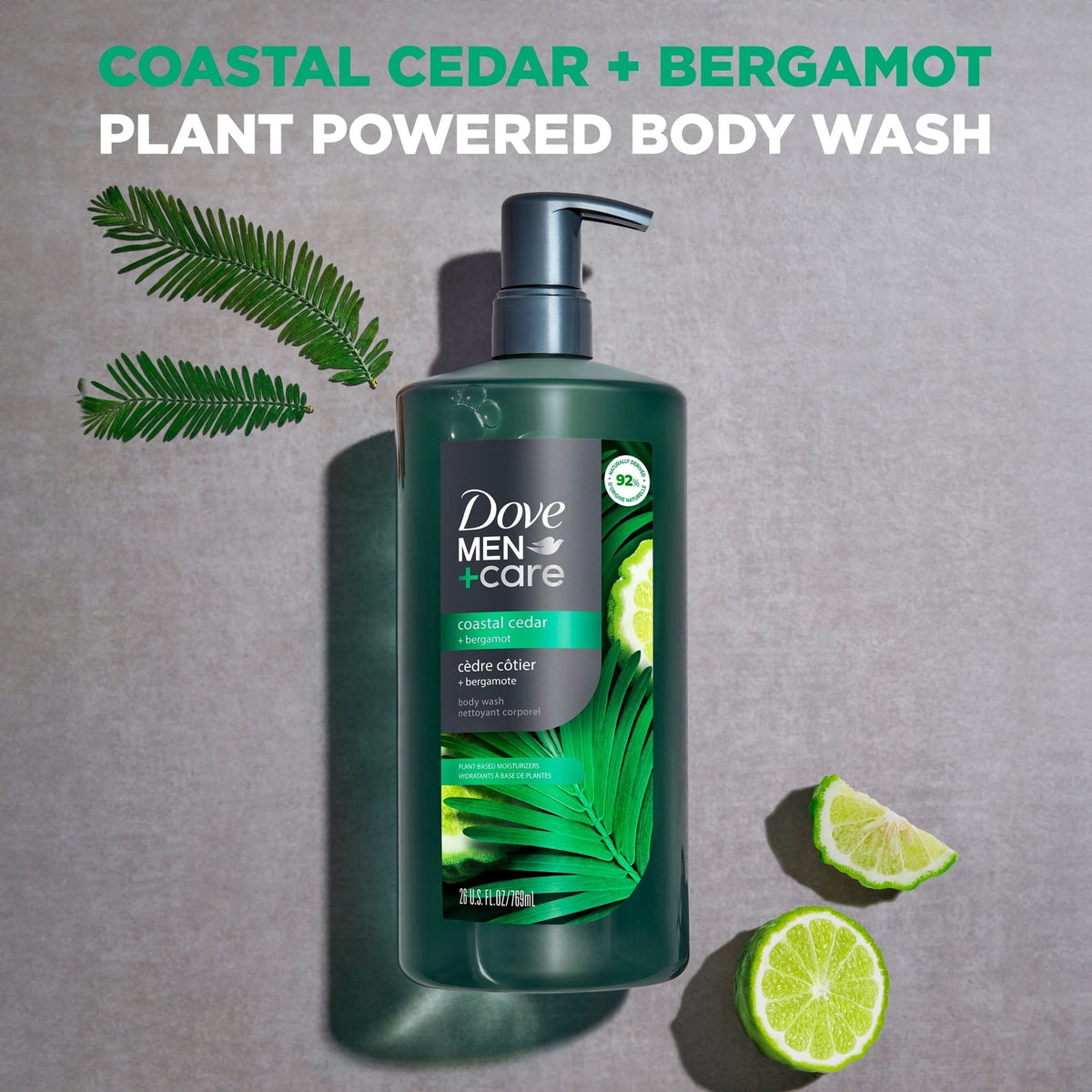 Dove Men Care Body Wash to Rebuild Skin in the Shower Coastal Cedar with Plant-Based Cleansers and Moisturizers, 26 oz