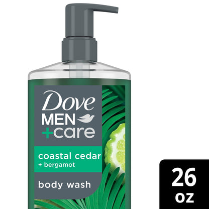 Dove Men Care Body Wash to Rebuild Skin in the Shower Coastal Cedar with Plant-Based Cleansers and Moisturizers, 26 oz