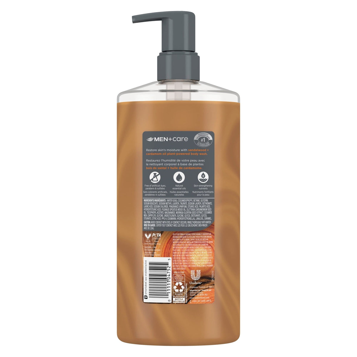 Dove Men Care Body Wash to Rebuild Skin in the Shower Sandalwood Cardamom Oil with Plant-Based Cleansers and Moisturizers, 26 oz
