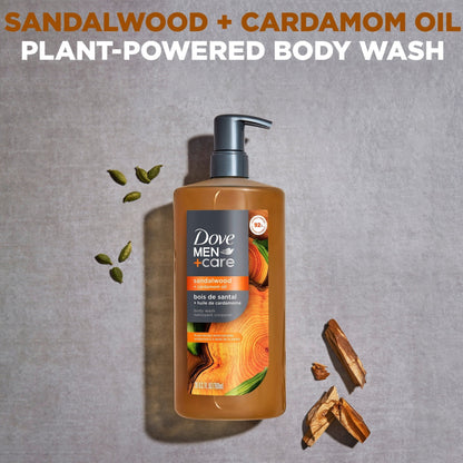 Dove Men Care Body Wash to Rebuild Skin in the Shower Sandalwood Cardamom Oil with Plant-Based Cleansers and Moisturizers, 26 oz
