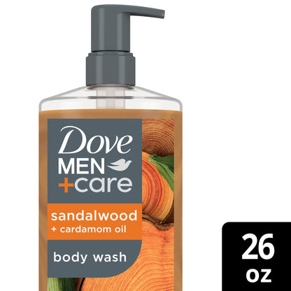 Dove Men Care Body Wash to Rebuild Skin in the Shower Sandalwood Cardamom Oil with Plant-Based Cleansers and Moisturizers, 26 oz