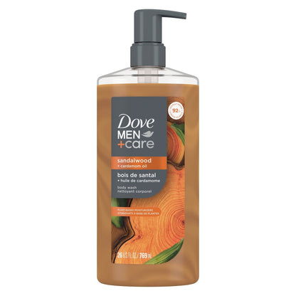 Dove Men Care Body Wash to Rebuild Skin in the Shower Sandalwood Cardamom Oil with Plant-Based Cleansers and Moisturizers, 26 oz