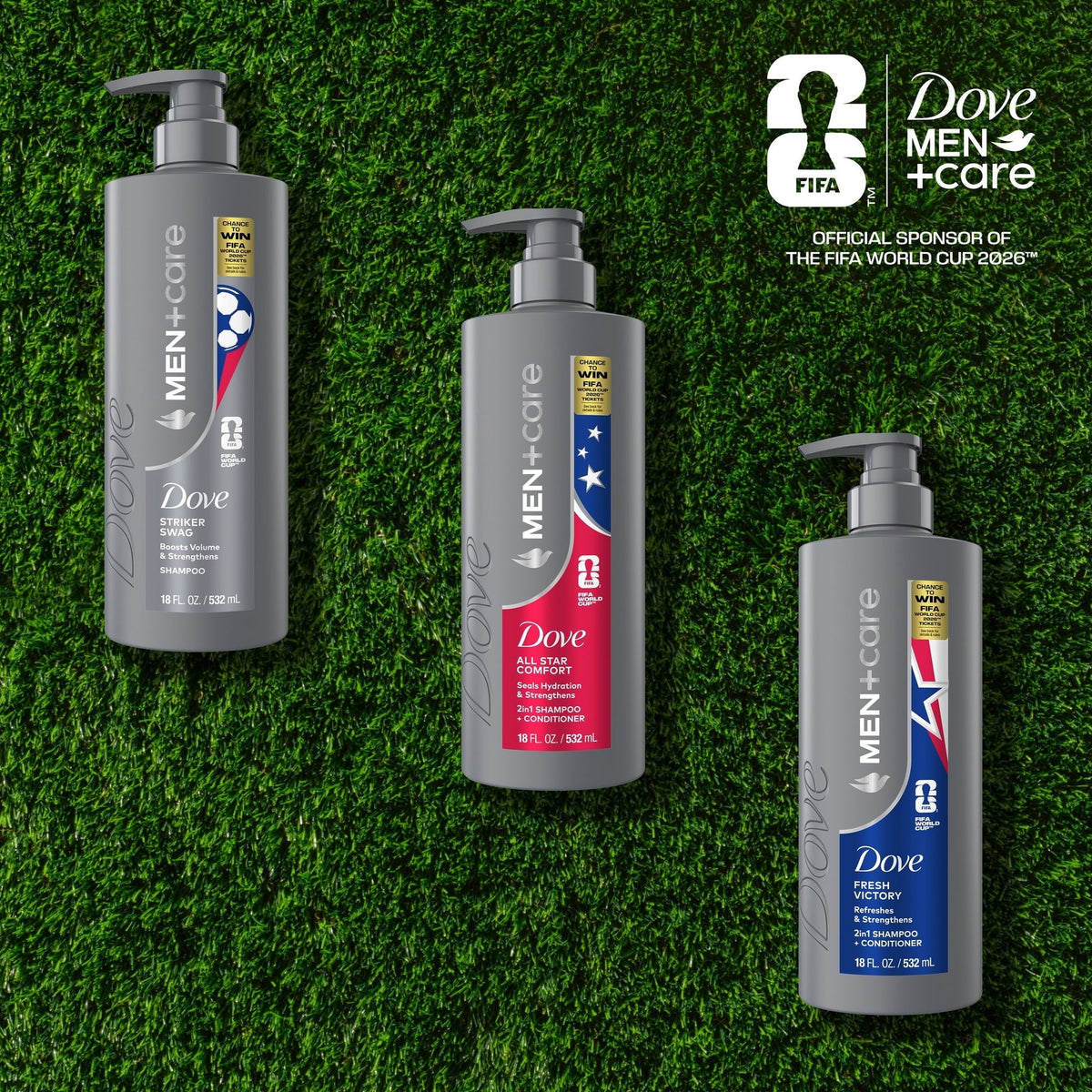 Dove Men+Care Hair Care To Boost Volume & Strengthen Hair Striker Swag With A Chance To Win FIFA WORLD CUP 2026 ™ Tickets, 18 fl oz  (PACK OF 3 )