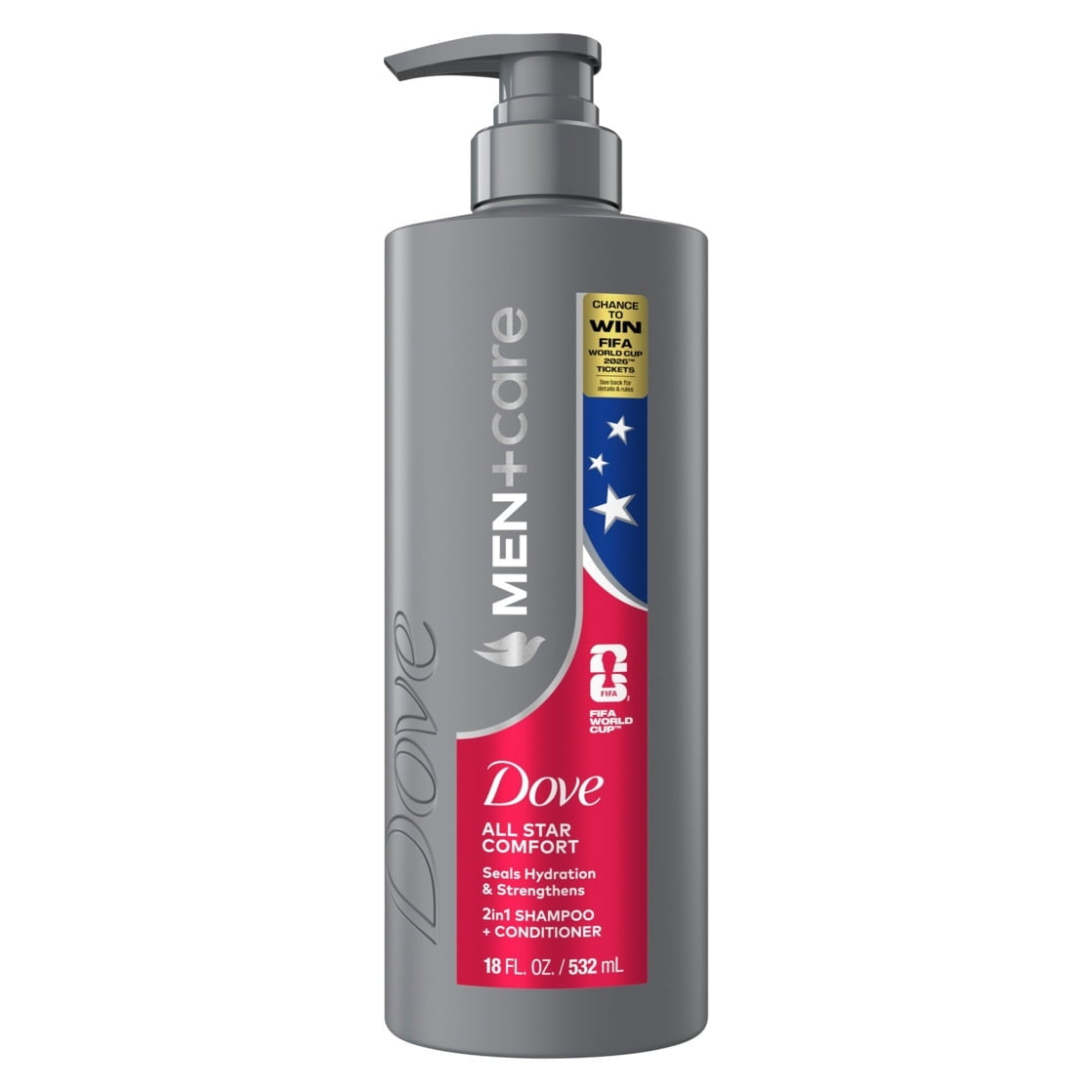 (3 PACK ) Dove Men+Care Limited Edition FIFA Shampoo & Conditioner Seal Hydration & Strengthen Hair All Star Comfort, 18 fl oz