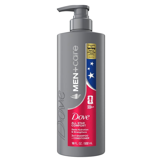(3 PACK ) Dove Men+Care Limited Edition FIFA Shampoo & Conditioner Seal Hydration & Strengthen Hair All Star Comfort, 18 fl oz
