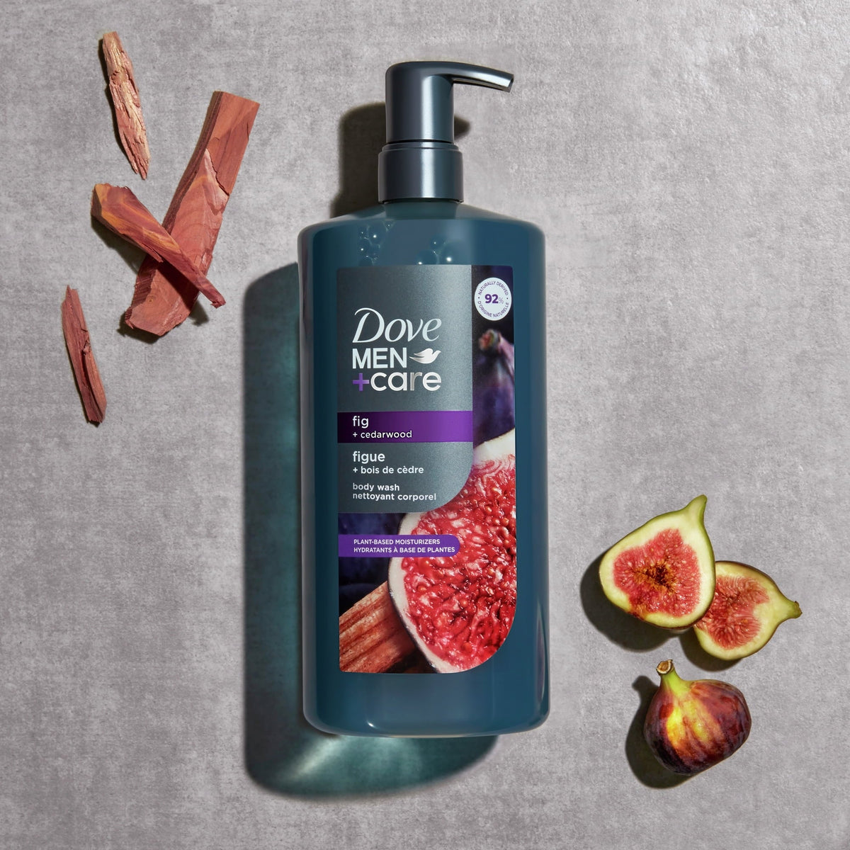 Dove Men Care Moisturizing Body Wash for Men Fig Cedarwood Plant-Based Cleanser, 26 fl oz
