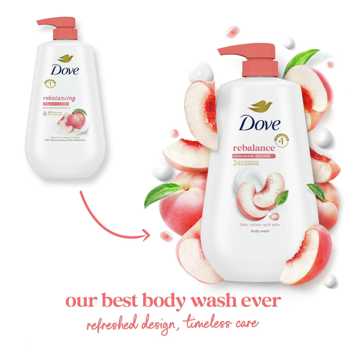Dove Moisturizing Body Wash Rebalance Peach & Rice Milk, 30.6 oz