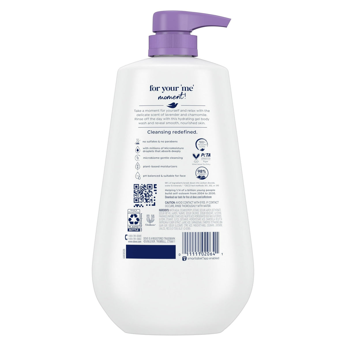 Dove Relaxing Long Lasting Gentle Women's Body Wash, Lavender Oil and Chamomile, 30.6 fl oz
