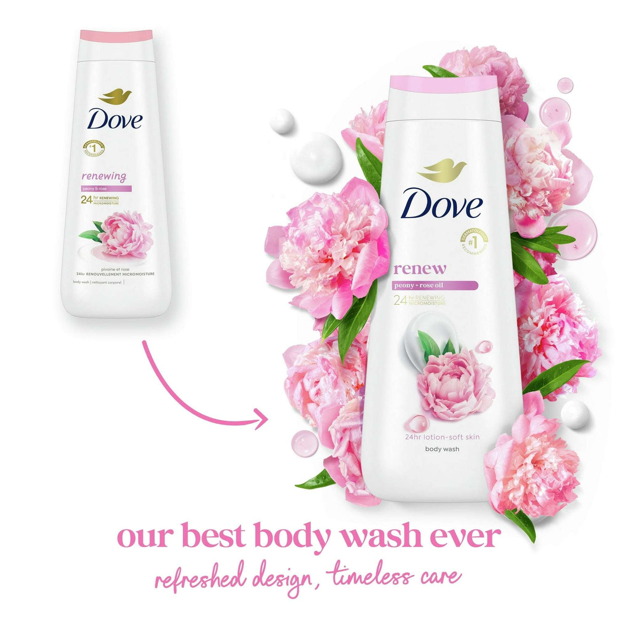 Dove Women's Body Wash Renewing Peony & Rose Oil Gentle Skin Cleanser All Skin, 20 oz