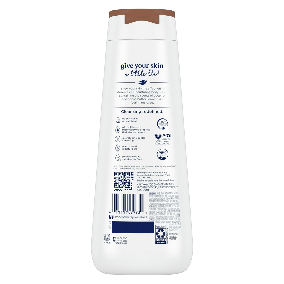 Dove Women's Body Wash Restoring Coconut & Cocoa Butter Gentle Skin Cleanser All Skin, 20 oz