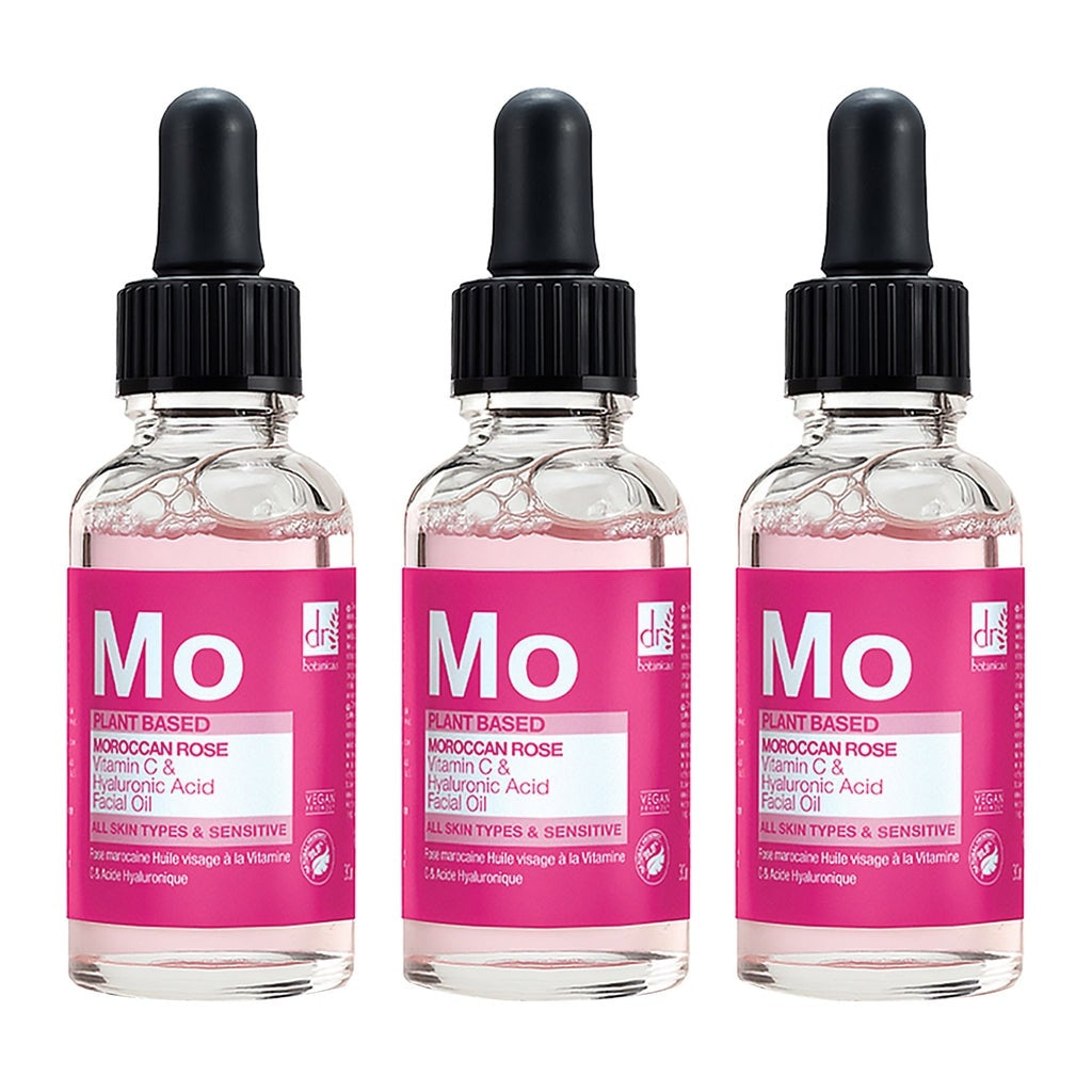Dr. Botanicals Moroccan Rose Facial Oil with Hyaluronic Acid and Vitamin C, 1.01 fl oz, 3-pack