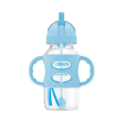 Dr. Brown's Milestones Wide-Neck Sippy Straw Bottle, 100% Silicone Handles, 9oz/270ml, 6m+