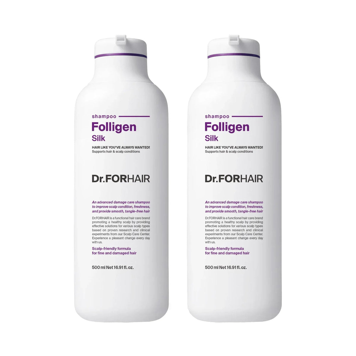 Dr.FORHAIR Folligen Silk Shampoo, 16.9 fl oz, 2-pack