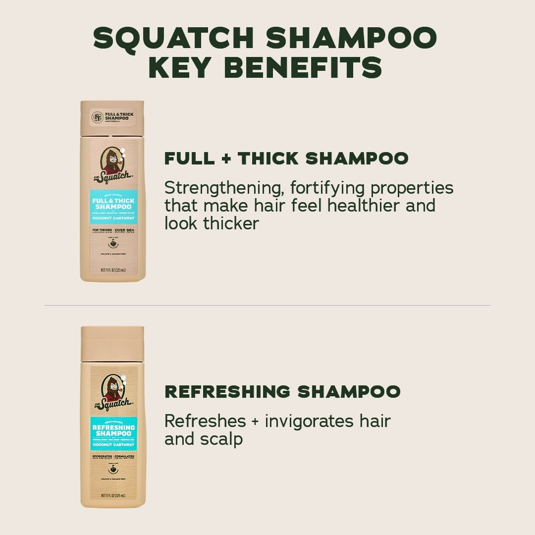 Dr. Squatch Full & Thick Mens Hydrating Shampoo, Thickening Natural Sulfate Free Shampoo for Men, Coconut Castaway, 11 fl Oz (PACK OF 3 )