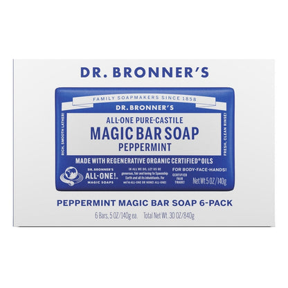 Dr Bronner's Pure Castille Peppermint Bar Soap, 6-pack