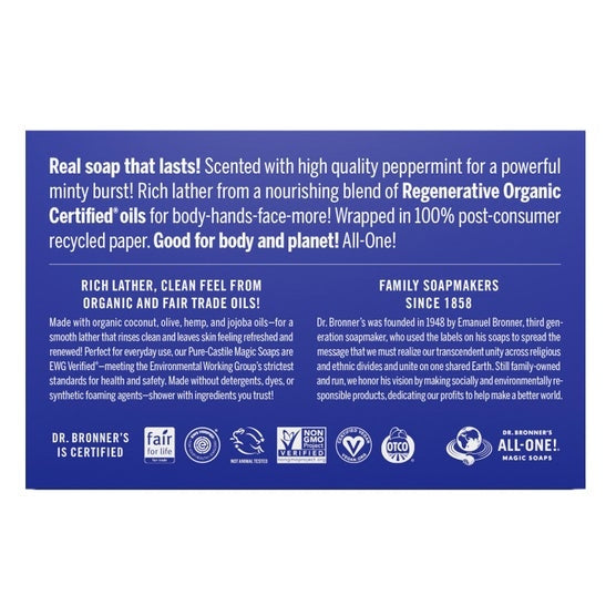 Dr Bronner's Pure Castille Peppermint Bar Soap, 6-pack