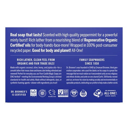 Dr Bronner's Pure Castille Peppermint Bar Soap, 6-pack