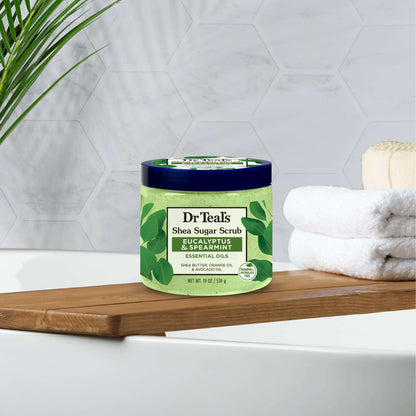Dr Teal's Shea Sugar Body Scrub with Eucalyptus and Spearmint, 19 oz