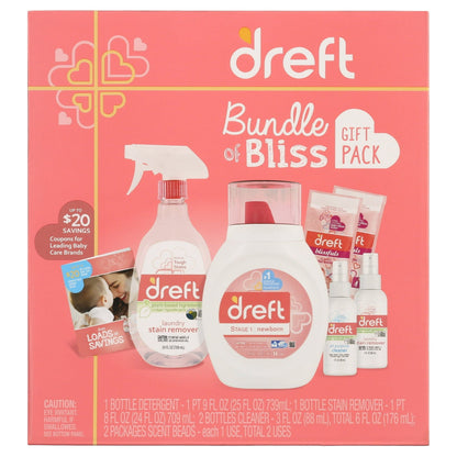 Dreft Bundle of Bliss Baby Gift Set with Laundry Detergent and Stain Remover, Infant Essentials, 16 Loads, 7 Pieces