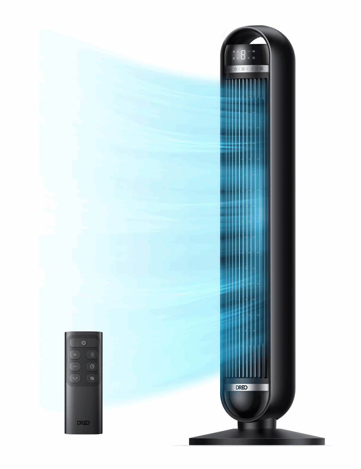 DREO Tower Fan, 27ft/s Velocity Quiet Floor Fan, 90° Oscillating Fans for Indoors with 8 Speeds, 4 Modes, Remote Control, Standing Fans, Bladeless Fan, Black, Nomad DC