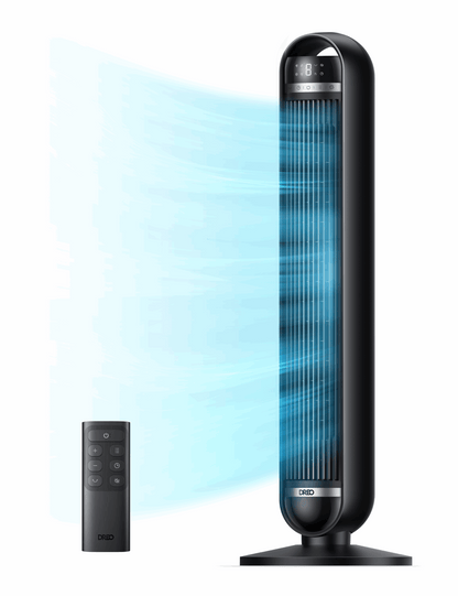 DREO Tower Fan, 27ft/s Velocity Quiet Floor Fan, 90° Oscillating Fans for Indoors with 8 Speeds, 4 Modes, Remote Control, Standing Fans, Bladeless Fan, Black, Nomad DC