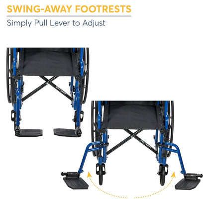 Drive Medical Blue Streak Manual Wheelchair with Flip-Back Desk Arms and Swing-Away Footrests, Steel Frame, 20 inch Seat