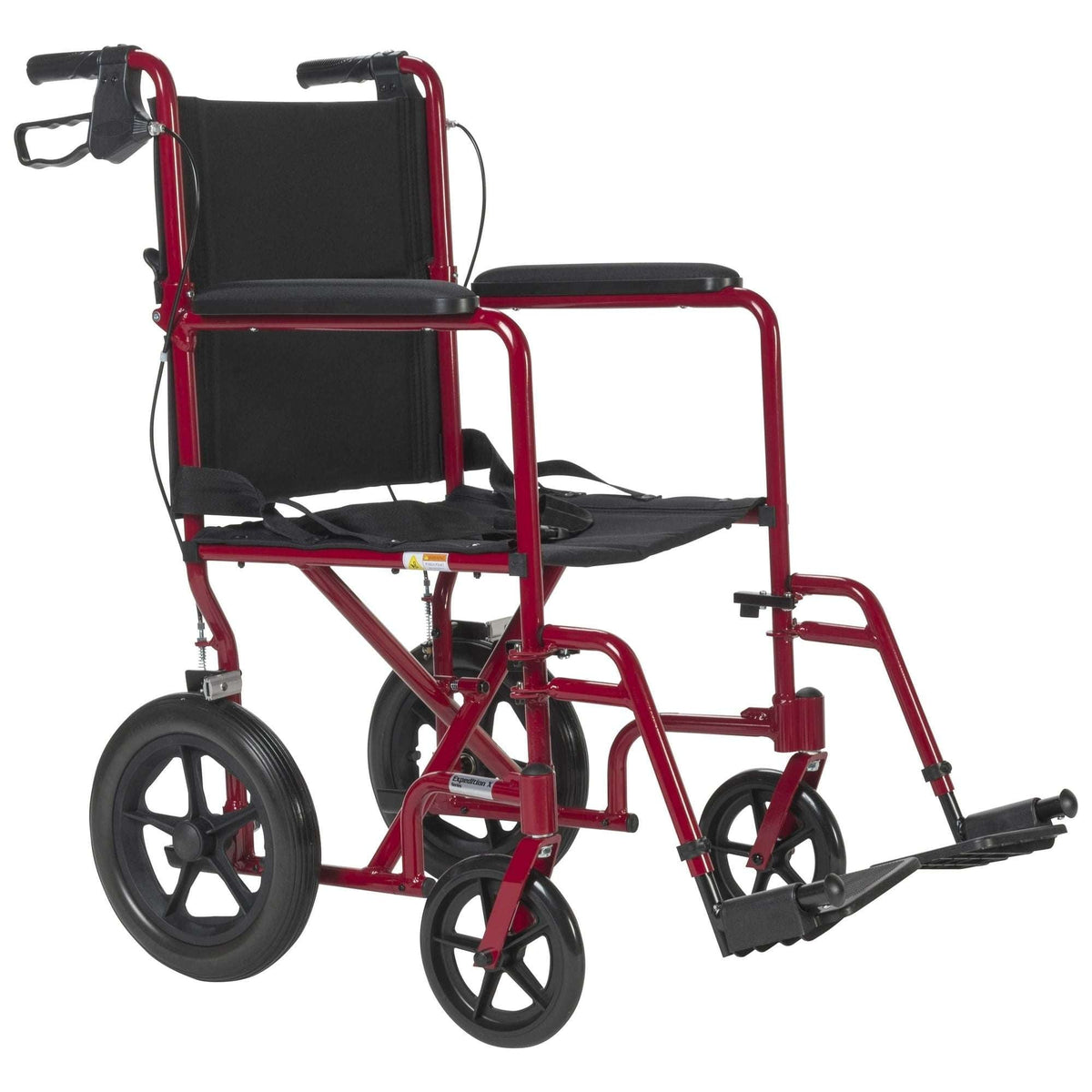 Drive Medical Lightweight Expedition Transport Wheelchair with Hand Brakes, 19" Seat Red