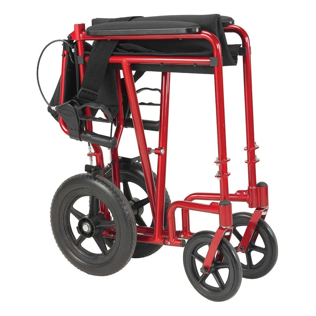 Drive Medical Lightweight Expedition Transport Wheelchair with Hand Brakes, 19" Seat Red