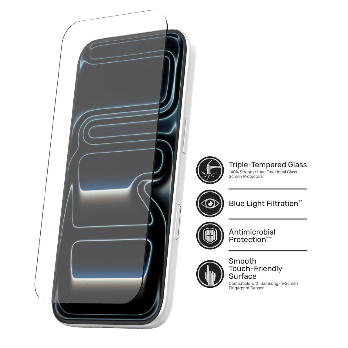 DuraGlass DefenseTech Glass Screen Protector with Blue Light Filtering for iPhone Air