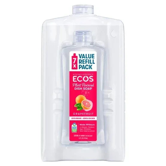 ECOS Liquid Dish Soap, Grapefruit, 16 fl oz + 96 fl oz Refill