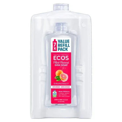 ECOS Liquid Dish Soap, Grapefruit, 16 fl oz + 96 fl oz Refill