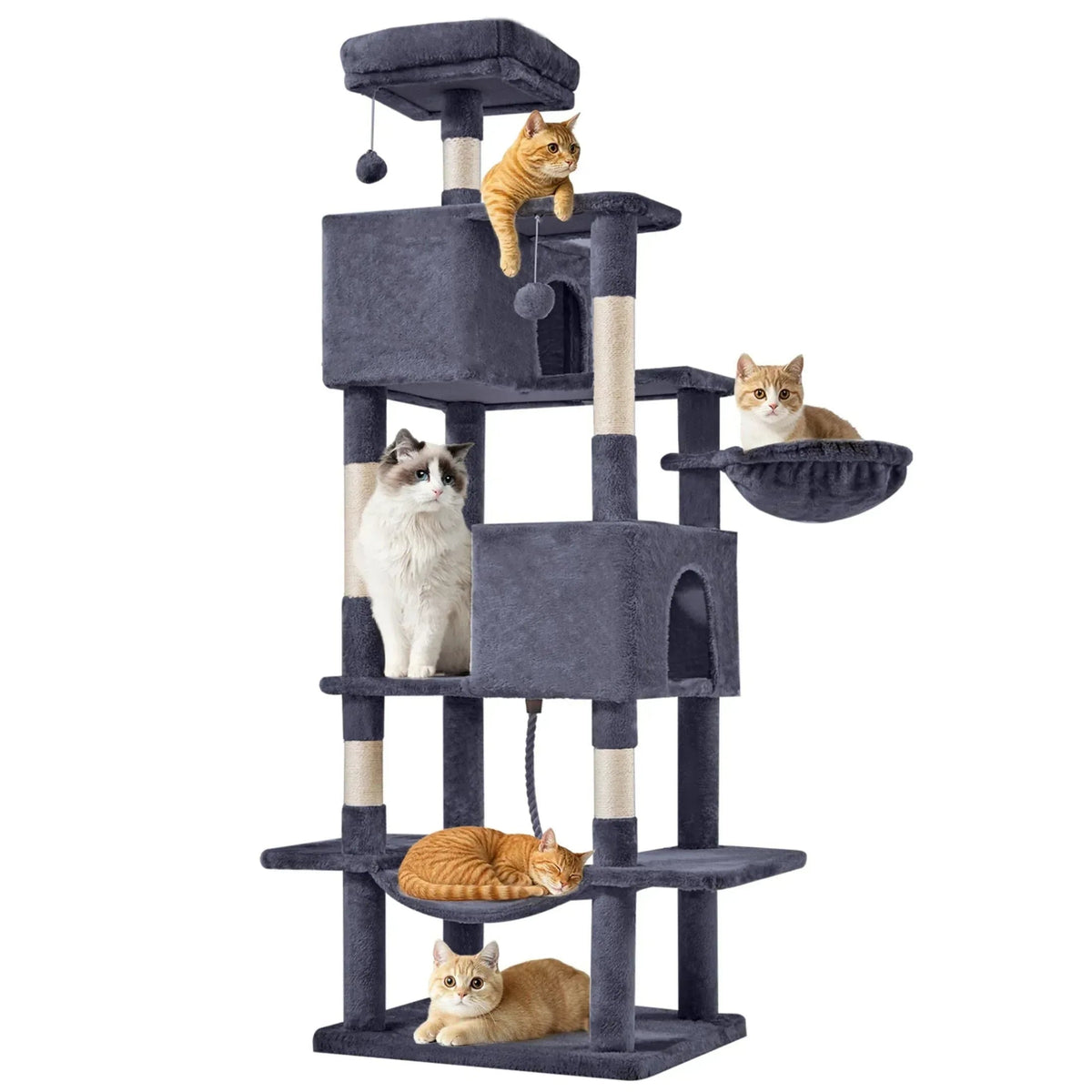 EDX 44" Cat Tree Tower for Indoor Cats, Multi-Level Durable Climbing Tower, Pet House with Natural Sisal Scratching Post, Cozy Condo, Extended Platform, Kitten Toy and Hammock, Beige