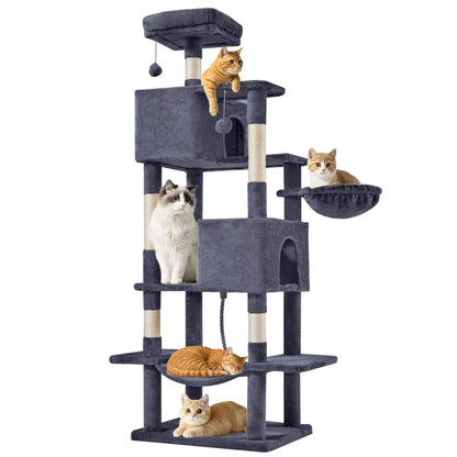EDX 44" Cat Tree Tower for Indoor Cats, Multi-Level Durable Climbing Tower, Pet House with Natural Sisal Scratching Post, Cozy Condo, Extended Platform, Kitten Toy and Hammock, Beige