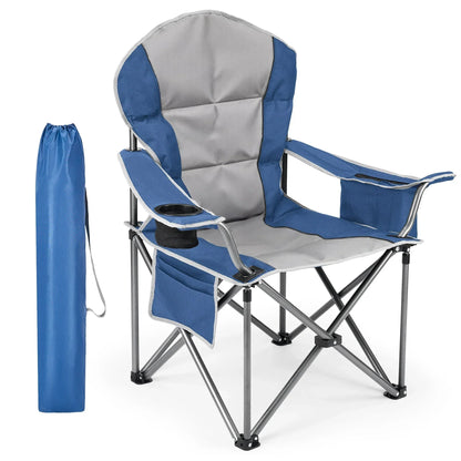 EDX Oversized Camping Folding Chair, Heavy Duty Padded Chair with Cup Holder Storage and Cooler Bag, 5000 LBS Steel Frame, Portable for Outdoor,Black Gray