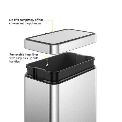 EKO Matte Stainless Steel Motion Sensor Kitchen Trash Can 13.2 Gallon