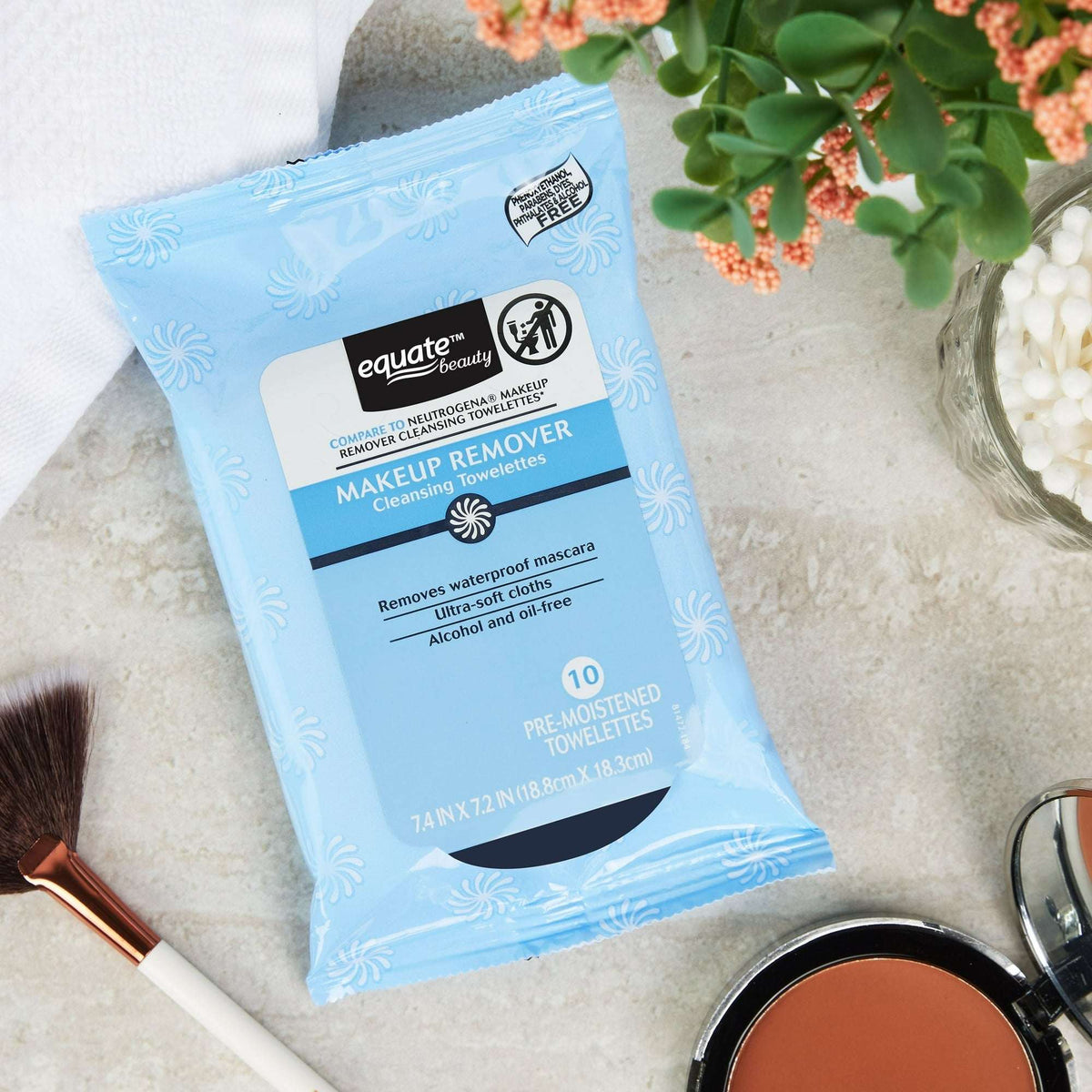 Equate Beauty Makeup Remover Cleansing Towelettes for Travel, 10 Wipes