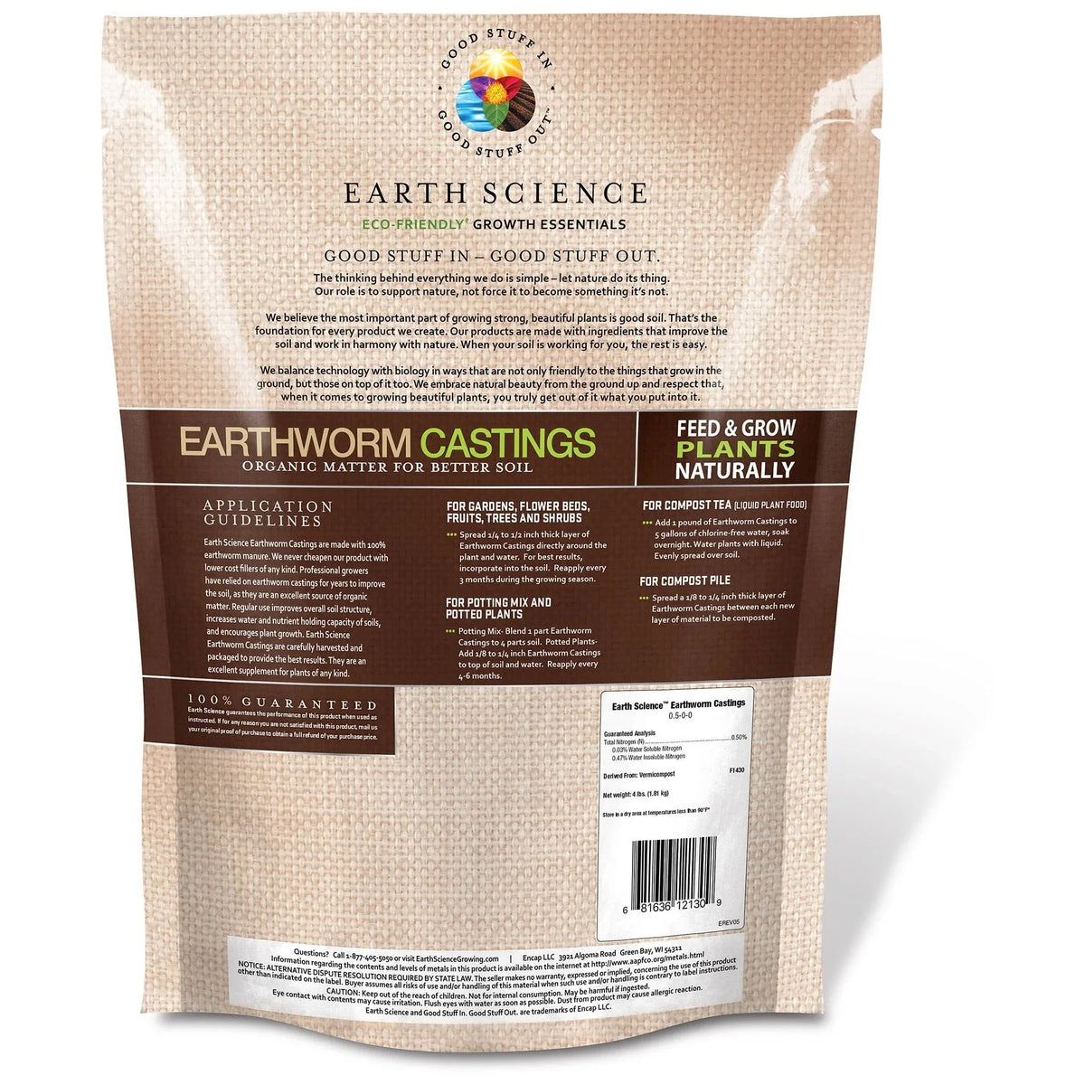 Earth Science Growth Essentials Organic Earthworm Castings 4 lb