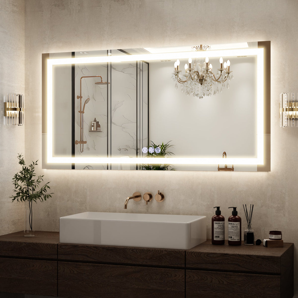 Easy4Home 24"x32" LED Bathroom Mirror Wall Mounted Anti-Fog Vanity Mirror with Adjustable Lights, White