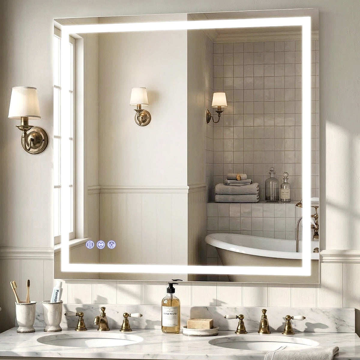 Easy4Home 24"x32" LED Bathroom Mirror Wall Mounted Anti-Fog Vanity Mirror with Adjustable Lights, White