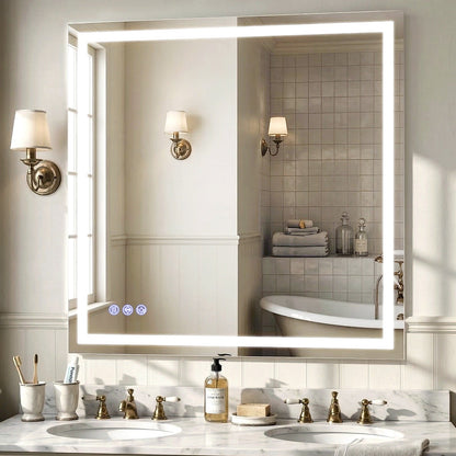 Easy4Home 24"x32" LED Bathroom Mirror Wall Mounted Anti-Fog Vanity Mirror with Adjustable Lights, White