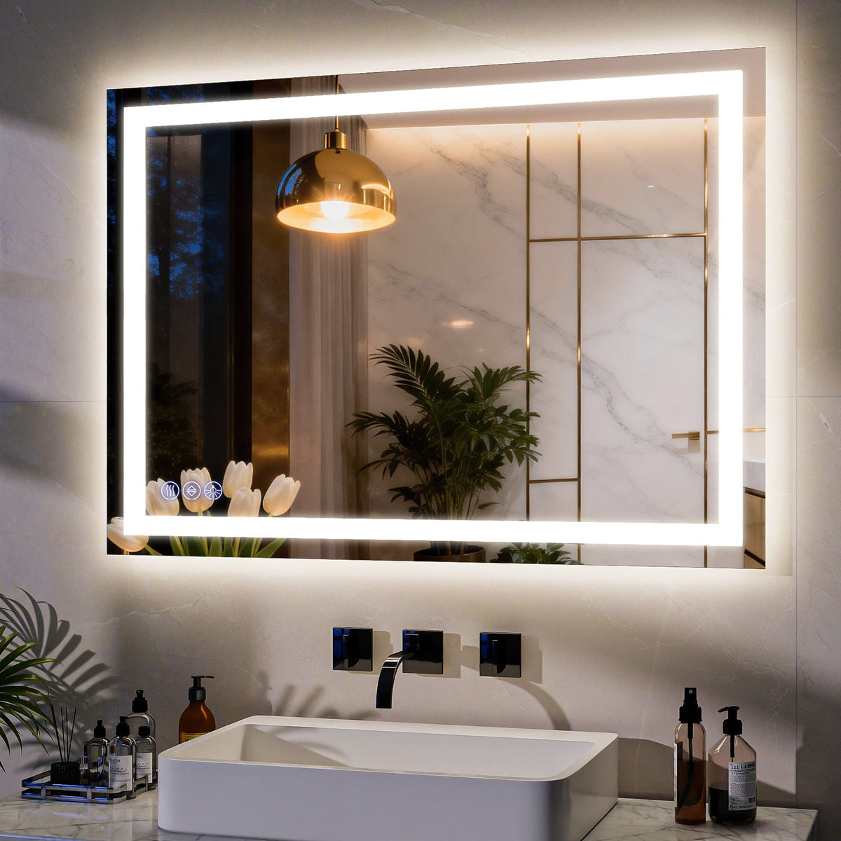 Easy4Home 24"x32" LED Bathroom Mirror Wall Mounted Anti-Fog Vanity Mirror with Adjustable Lights, White