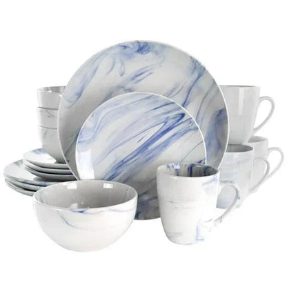 Elama Fine Marble 16 Piece Stoneware Dinnerware Set in Black and White
