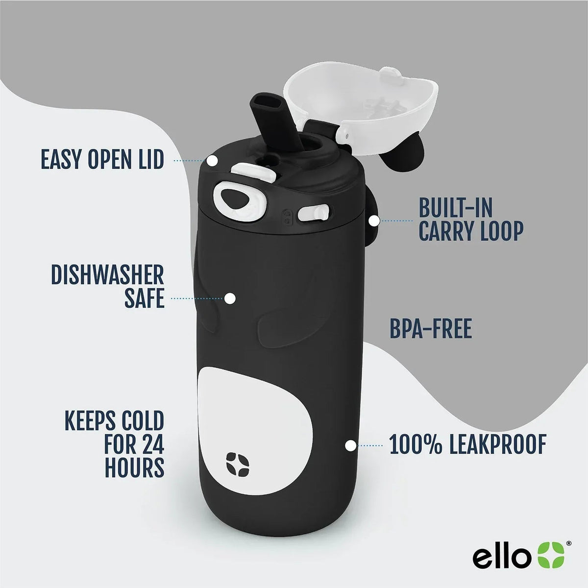 Ello Ellies 2-Pack 12oz Kids Stainless Steel Vacuum Insulated Water Bottle with Straw & Leak-Proof Lid