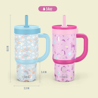 Ello Oasis 14oz Stainless Steel Kids Tumbler with Handle, 100% Leakproof, 2-Pack