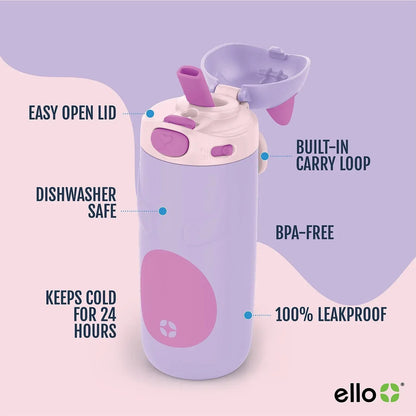 Ello Ellies 2-Pack 12oz Kids Stainless Steel Vacuum Insulated Water Bottle with Straw & Leak-Proof Lid