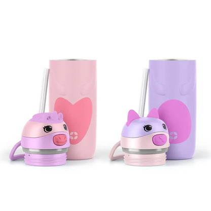 Ello Ellies 2-Pack 12oz Kids Stainless Steel Vacuum Insulated Water Bottle with Straw & Leak-Proof Lid