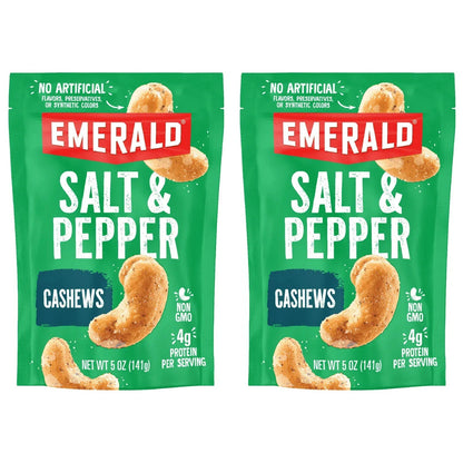Salt and Pepper Seasoned Cashews | 5 Oz Resealable Bag | Kosher Certified, Non-GMO, Contains No Artificial Preservatives or Synthetic Colors