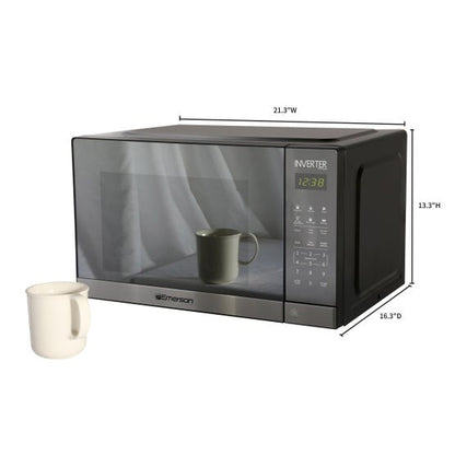 Emerson 1.5 cu. ft., 1100W, Inverter, Touch Control, Stainless Steel, Mirror Finish Countertop Microwave